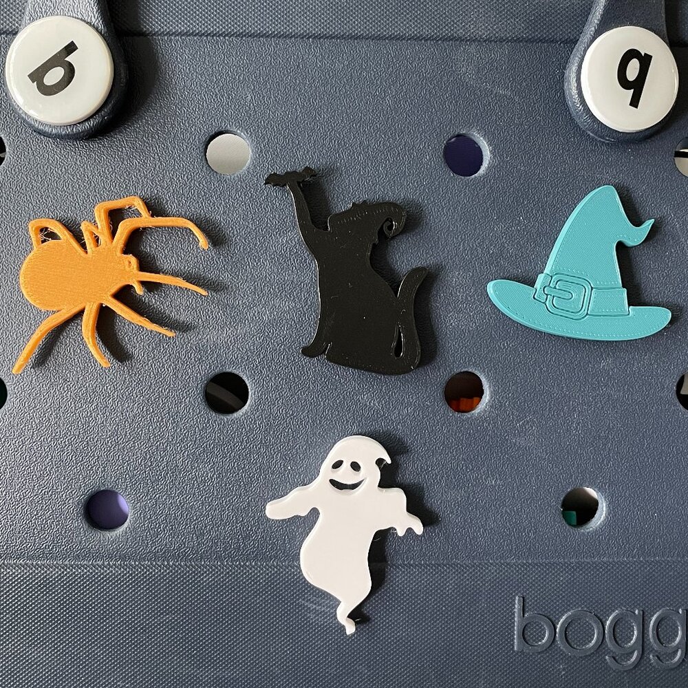 Set of 4 Bitty Halloween Bogg Charms-Witches Hat-Ghost-Spider-Cauldron-Cat